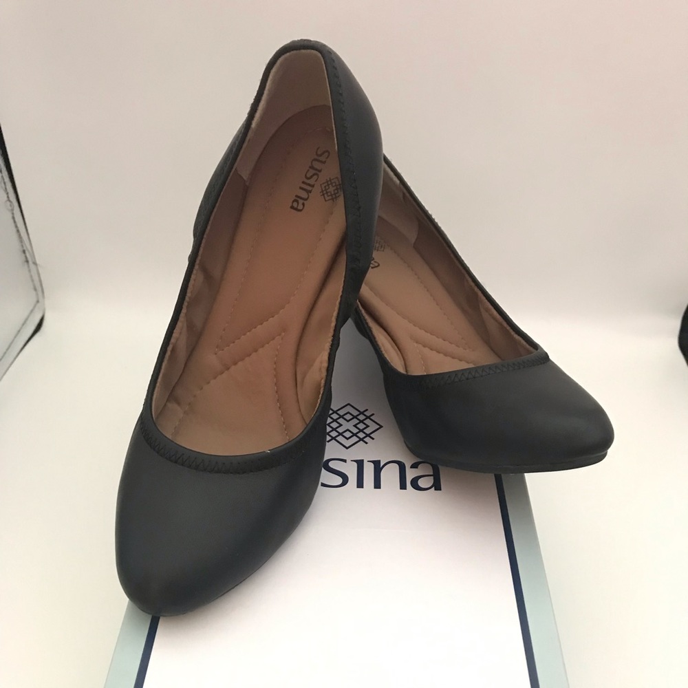 Wedge shoes black genuine leather 5.5 Susina